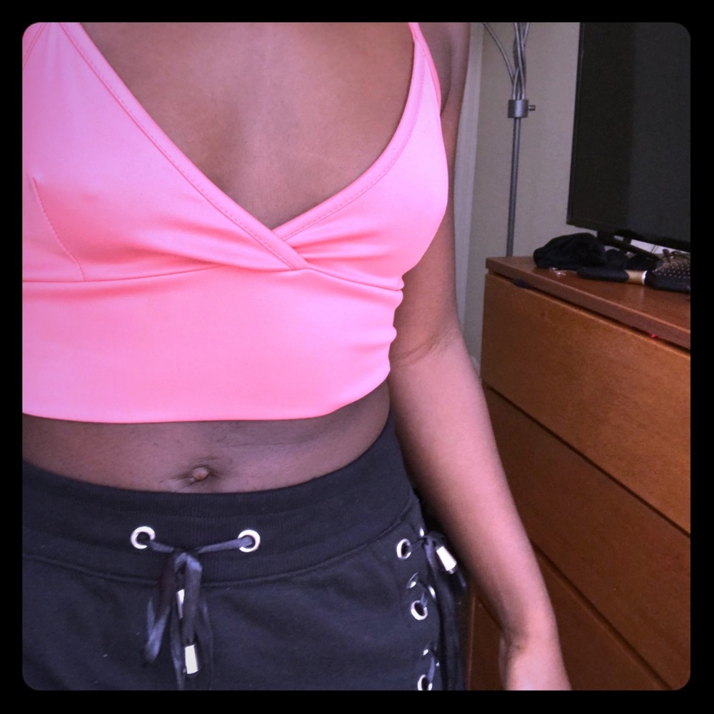 Boohoo bright coral crop top